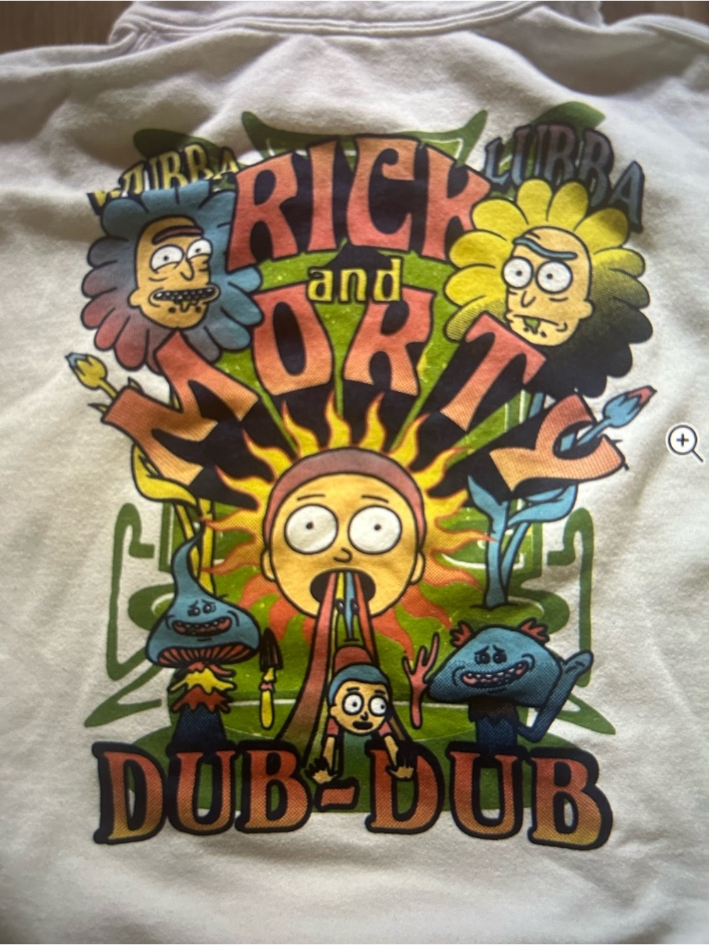 Adult Rick sand Morty Graphic Hoodie- White with Multicolor Print
